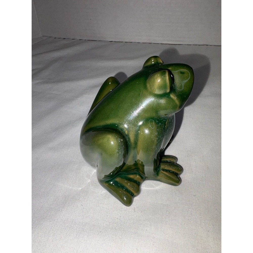 Green Ceramic Frog Figurine Glossy Glaze Decorative Animal Statue Vintage - Picture 4 of 10